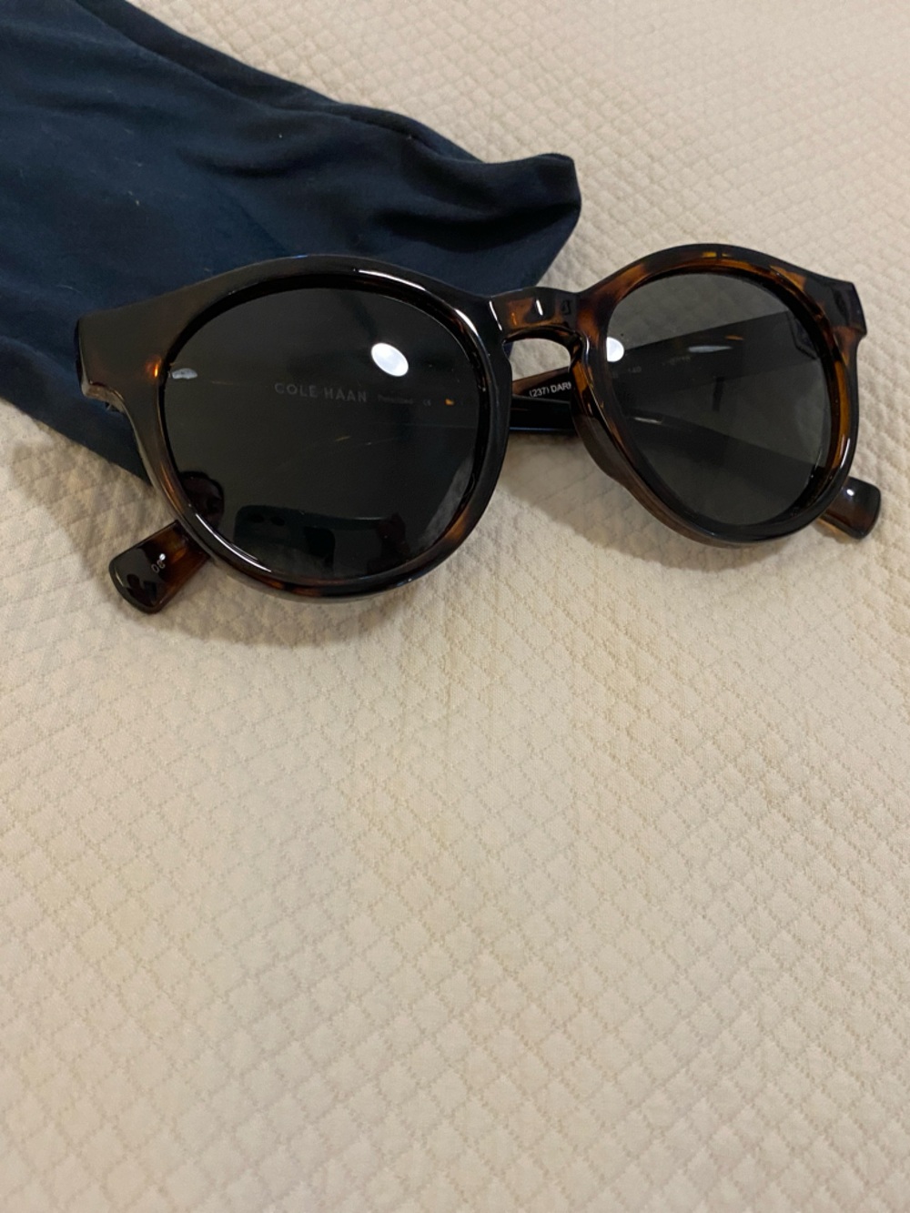 Cole Haan Tortoiseshell Round Sunglasses with Dark Lenses